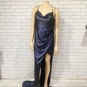 Bariano Women's Navy Sequin Cowl High-Low Dress - Size 12